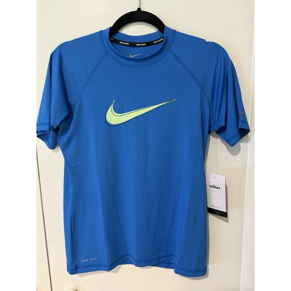 Nike UPF 40 Big Swoosh Short Sleeve Swim T-Shirt Women's Sz Medium Blue NWT